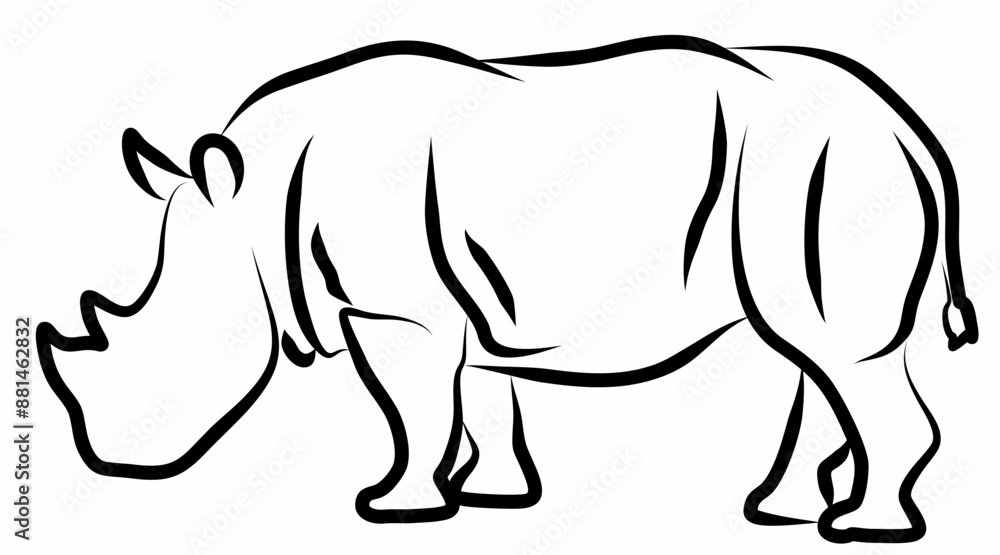 Fototapeta premium Rhino vector, line drawing side view illustration isolated on white background