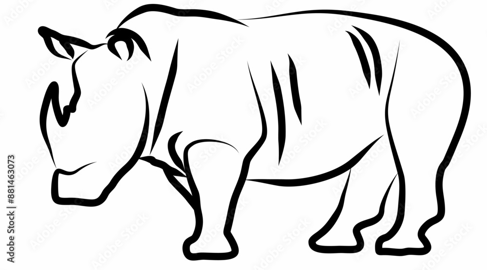 Fototapeta premium Rhino vector, line drawing side view illustration isolated on white background