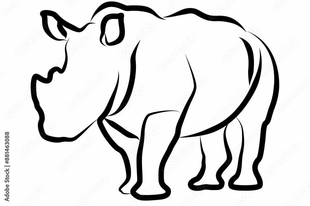 Naklejka premium Rhino vector, line drawing side view illustration isolated on white background