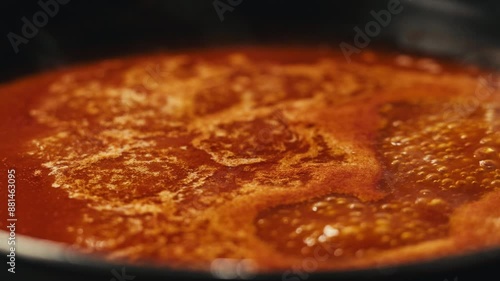 Wallpaper Mural Chicken in tomato sauce is boiling on a frying pan with spices. Cooking tomato sauce curry with chicken fillet. Traditional Italian Mexican Asian dish. High quality studio shot for cafe, restaurant Torontodigital.ca