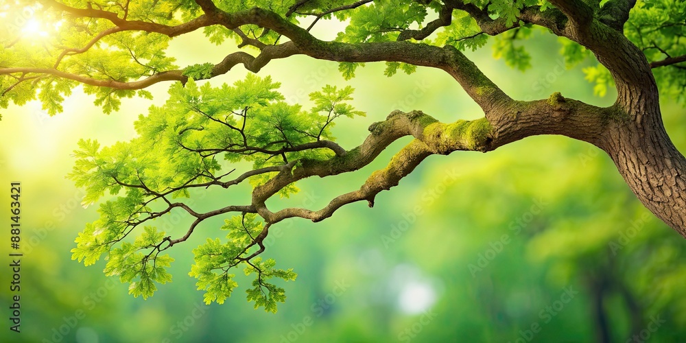 Fototapeta premium Oak tree branch isolated on background, oak tree, branch, isolated, background, nature, wood, forest, leaves, green, texture