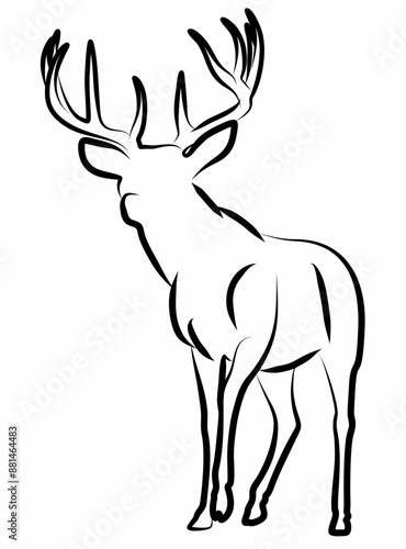 Deer vector, line drawing side view illustration isolated on white background