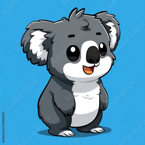  cute koala logo, simple flat, design with gray fur, eucalyptus shape against a green background, minimalist, color blocks photo