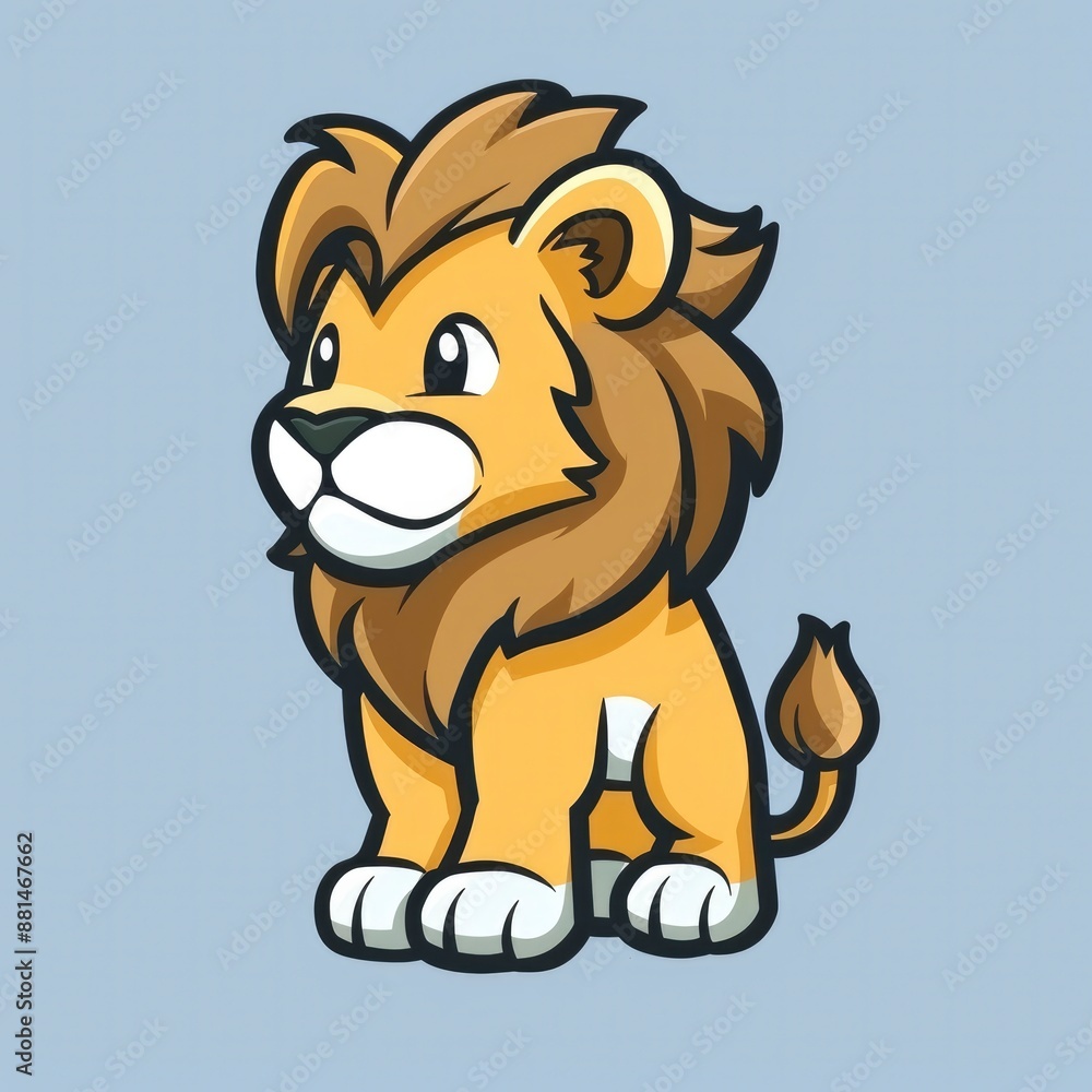 cute lion logo, simple flat, design with yellow and brown fur, sun shape against a light blue background, minimalist, color blocks cute lion logo, simple flat, design with yellow and brown fur, sun shape against a light blue background, minimalist, color blocks