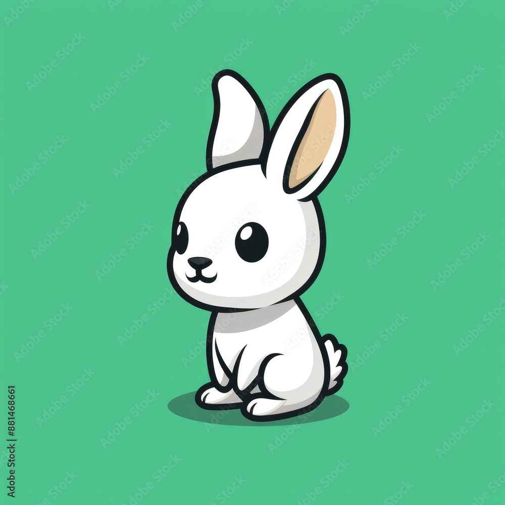 Obraz premium cute rabbit logo, simple flat, design with white fur, carrot shape against a green background, minimalist, color blocks