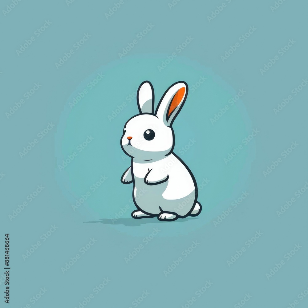 Fototapeta premium cute rabbit logo, simple flat, design with white fur, carrot shape against a green background, minimalist, color blocks