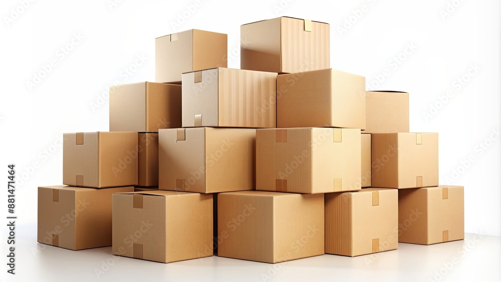 Isolated stack of cardboard moving boxes, cardboard, boxes, stack, moving, packaging, storage, shipment, delivery, logistics Isolated stack of cardboard moving boxes, cardboard, boxes, stack, moving, packaging, storage, shipment, delivery, logistics