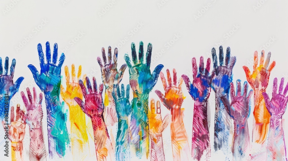 Fototapeta premium Picture of many hands raising. International Democracy Day.