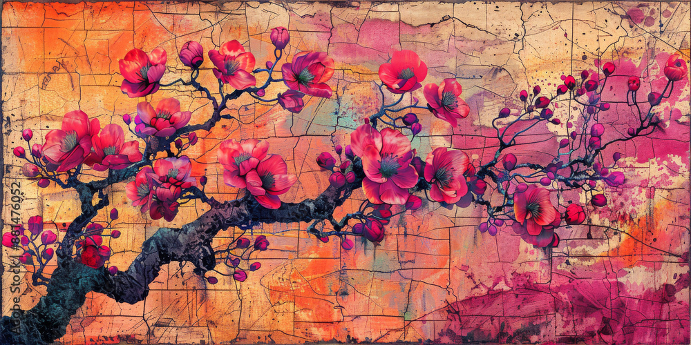 Fototapeta premium パネルの壁アート、壁の装飾、花のデザインの大理石の背景