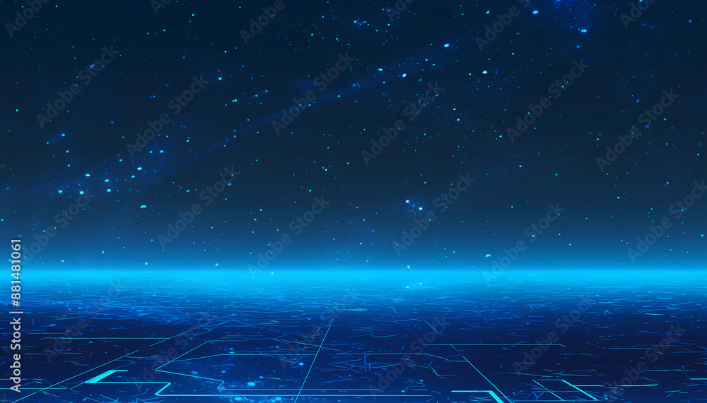 A dark background with stars and blue digita A dark background with stars and blue digita