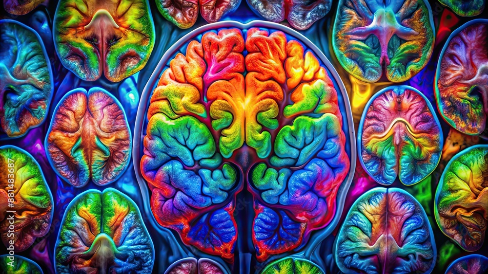 custom made wallpaper toronto digitalPainting of colorful neuroimaging brain scan slices , neuroscience, art, painting, brain scan, neurology, medical