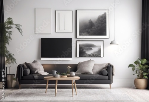 interior frame poster template decor poster interior mock mock up minimalist vase wooden empty image