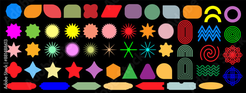 Trendy vector brutalism colorful Y2K shapes. Minimal abstract geometric elements, in the Bauhaus style.