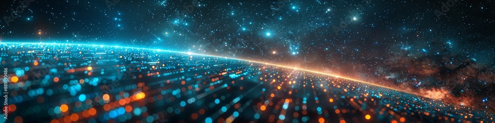 Obraz premium A large city wall and buildings with futuristic technology and visible code. 