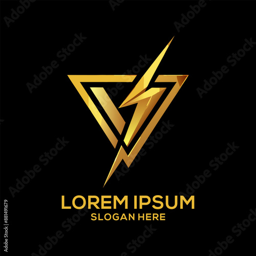 Luxury Golden Electric Logo with abstract letter bolt logo template design vector Brand Electric Logo
