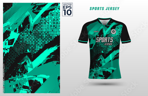 T-shirt sport jersey design template with abstract grunge halftone pattern background. Sport uniform in front view. Tshirt mock up for sport club. Vector Illustration