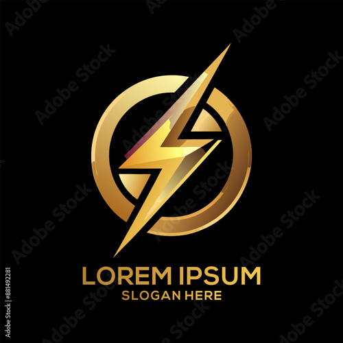 Luxury Golden Electric Logo with abstract letter bolt logo template design vector Brand Electric Logo
