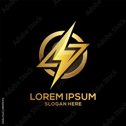 Luxury Golden Electric Logo with abstract letter bolt logo template design vector Brand Electric Logo
