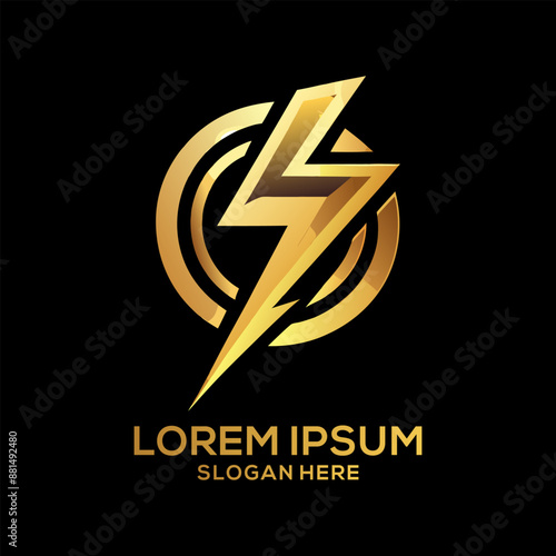 Luxury Golden Electric Logo with abstract letter bolt logo template design vector Brand Electric Logo
