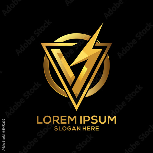 Luxury Golden Electric Logo with abstract letter bolt logo template design vector Brand Electric Logo
