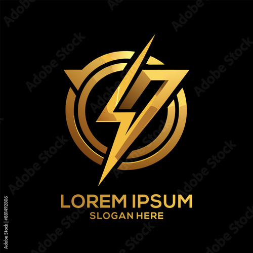 Luxury Golden Electric Logo with abstract letter bolt logo template design vector Brand Electric Logo
