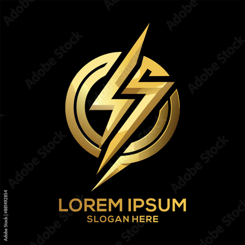 Luxury Golden Electric Logo with abstract letter bolt logo template design vector Brand Electric Logo
