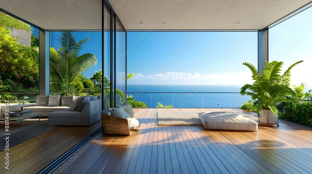 Fototapeta premium Beautiful interior view of a modern villa from veranda
