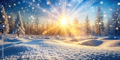 Winter sunlight shining on a snowy landscape with sparkling effects , winter, light, background, sparkle, snow, cold, icy © Sujid