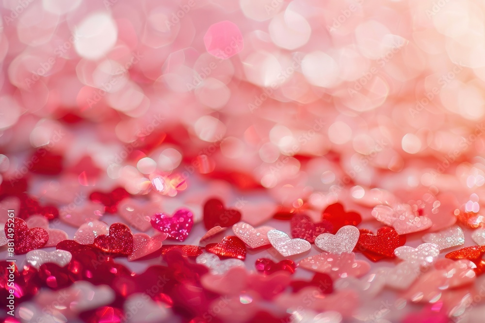 A romantic Valentine background with red and pink hearts scattered across a soft gradient A romantic Valentine background with red and pink hearts scattered across a soft gradient