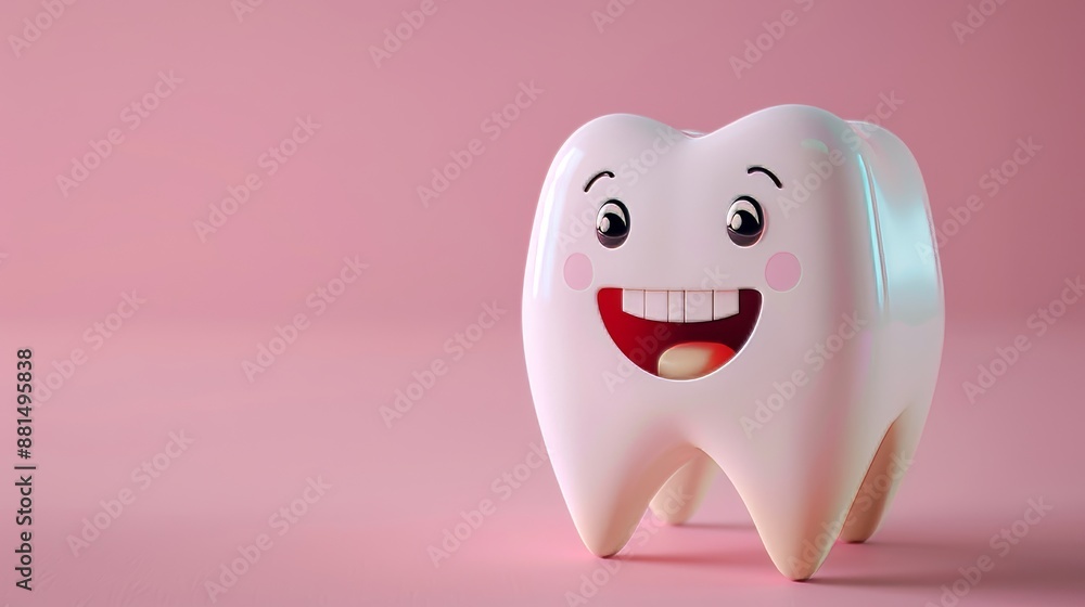 3D Illustration of a Tooth. Smiley and Cute Tooth Symbol 3D Illustration of a Tooth. Smiley and Cute Tooth Symbol