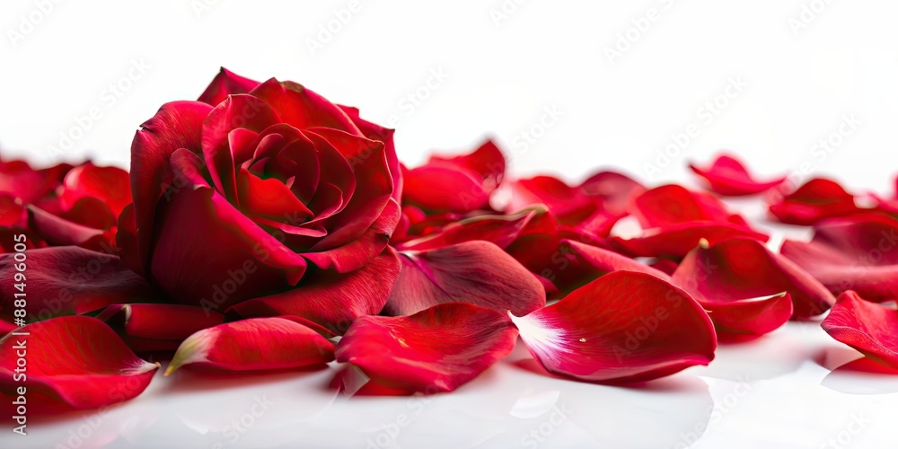 Vibrant red rose petals on a white background, petals, flowers, red, romantic, love, beauty, nature, delicate Vibrant red rose petals on a white background, petals, flowers, red, romantic, love, beauty, nature, delicate