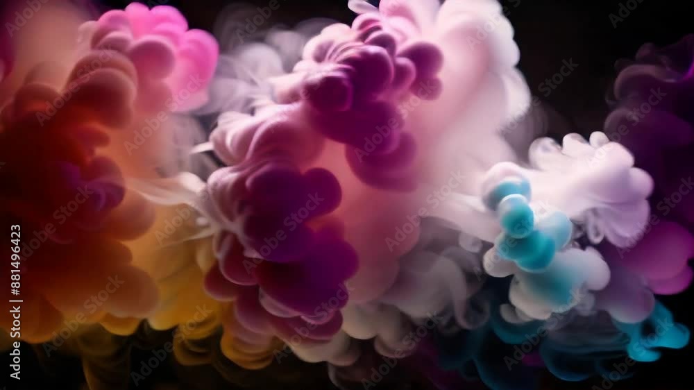 Plumes of multi-colored smoke on a black background. Artificial intelligence. Plumes of multi-colored smoke on a black background. Artificial intelligence.