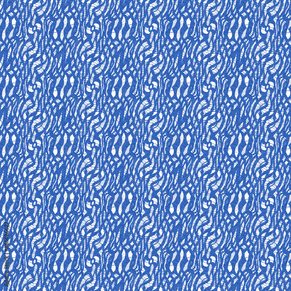 Wavy abstract electric blue weave pattern with broken linear stripe effect. Mottled woven chambray texture background for modern seamless nautical maritime organic style. Wavy abstract electric blue weave pattern with broken linear stripe effect. Mottled woven chambray texture background for modern seamless nautical maritime organic style.