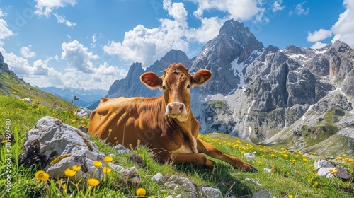 funny cow at the european alps - jaufenpass photo