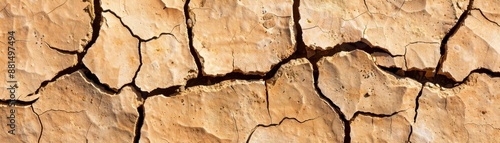 Close-up of cracked, dry earth texture, showcasing nature's patterns and the effects of drought on soil. Ideal for environmental themes. photo