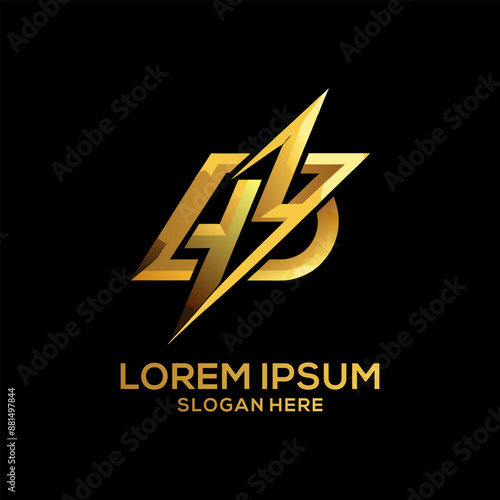 Luxury Golden Electric Logo with abstract letter bolt logo template design vector Brand Electric Logo
