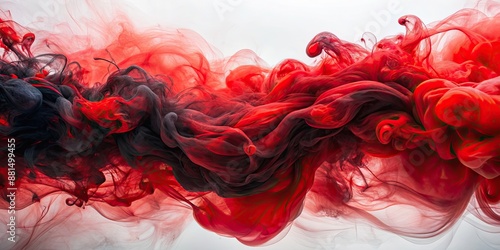 Red and black ink swirling together in abstract pattern, abstract, swirl, ink, red, black, paint, artistic, background, texture