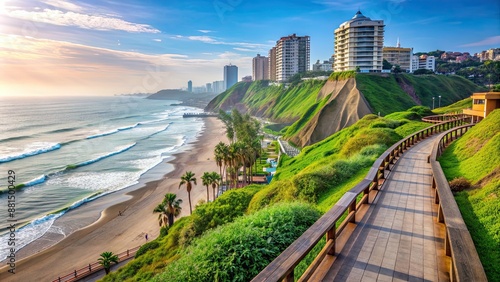 Scenic view of Miraflores Boardwalk in Lima, Peru , Miraflores, Lima, Peru, Pacific Ocean, Barranco, sunset, vacation photo