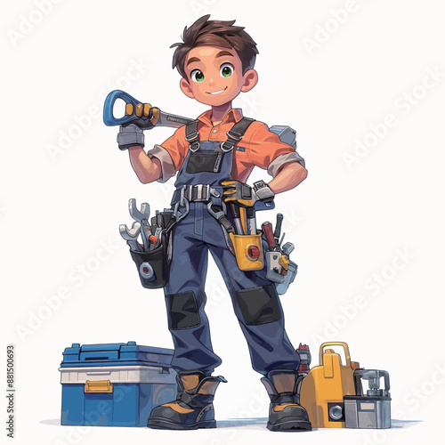 3D rendering of a mechanic with toolkit isolated on white background