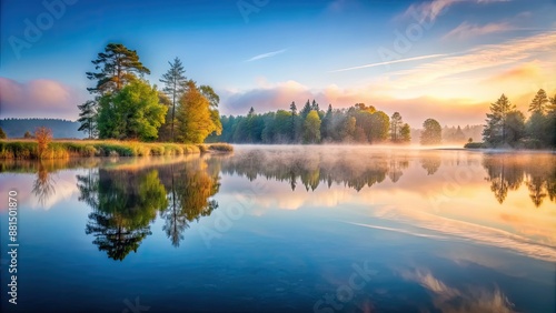 Misty morning on a tranquil lake , foggy, peaceful, serene, water, calm, nature, reflection, mist, sunrise, tranquil