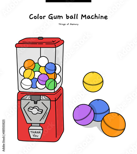 This illustration is a 'ball game' in which a ball containing a toy comes out at random when you put a coin in it and turn it.