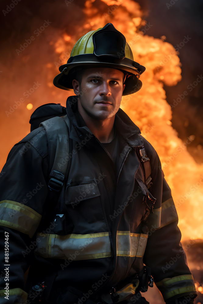 Brave firefighter battles intense flames in emergency scenario, showcasing courage and danger Brave firefighter battles intense flames in emergency scenario, showcasing courage and danger