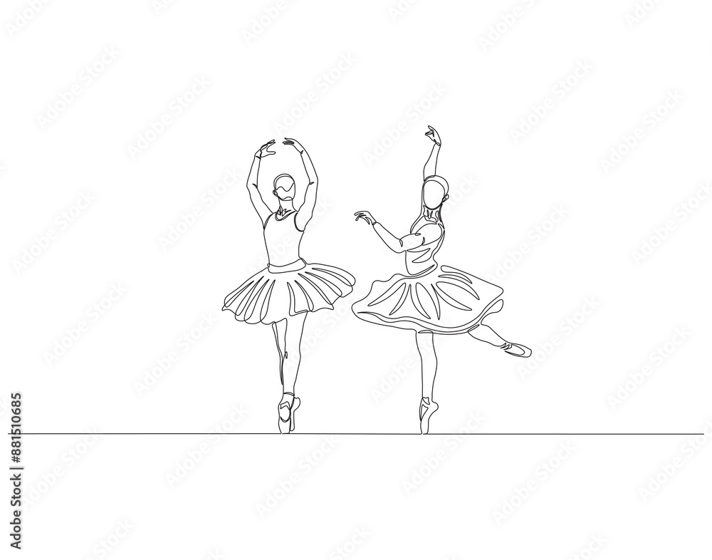 Continuous one line drawing of two ballet dancer. One line drawing illustration of two ballet dancer. Ballerina concept one line. Editable outline. Continuous one line drawing of two ballet dancer. One line drawing illustration of two ballet dancer. Ballerina concept one line. Editable outline.