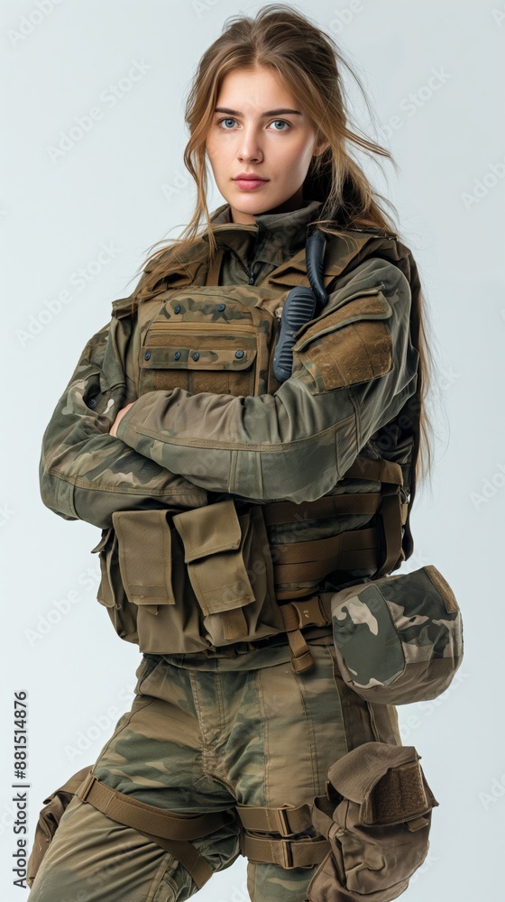 Portrait of a confident young female soldier in camouflage uniform Portrait of a confident young female soldier in camouflage uniform