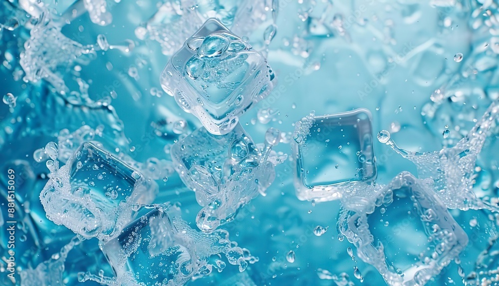 water and ice with blue background water and ice with blue background