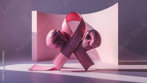 Breast cancer awareness month pink boxing gloves and pink cancer ribbon on background photo