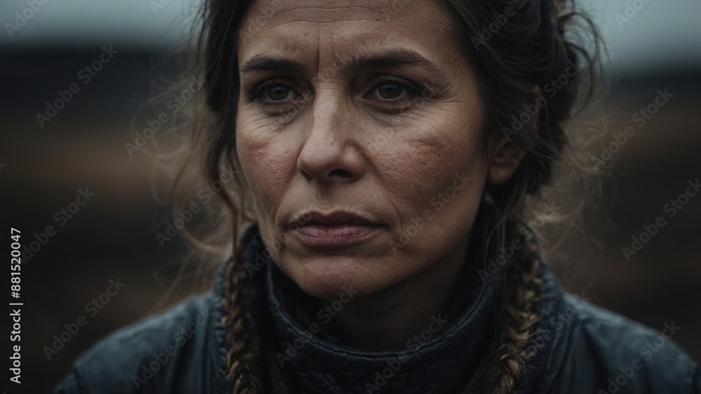 A woman with braids and a serious expression, captured in a somber outdoor setting, highlighting her contemplative and intense mood.
A woman with braids and a serious expression, captured in a somber outdoor setting, highlighting her contemplative and intense mood.