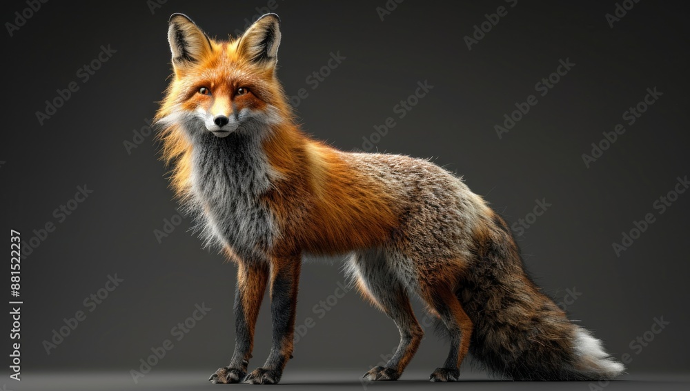 Obraz premium Red Fox Standing Against a Gray Background