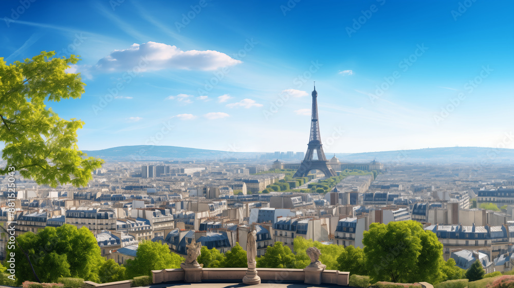 Fototapeta premium City of Lights Skyline: Parisian Skyscrapers Bathed in Daytime Glory