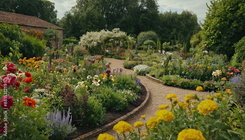 Fototapeta premium Beautiful garden with hydrangeas in Brittany 